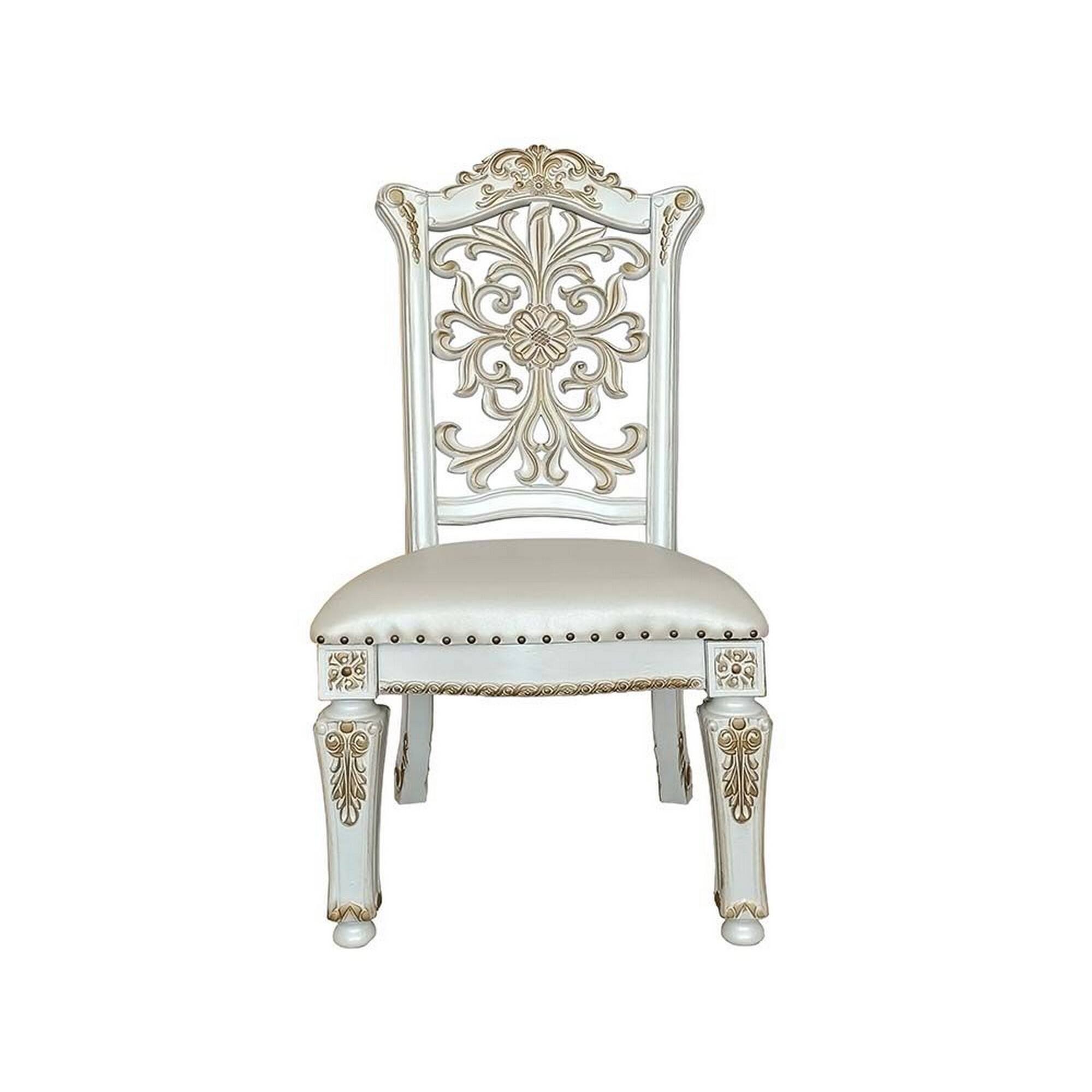 Alt View 1. Manhattan Lane - Jess 27 Inch Dining Chair, Nailhead Trim, Set of 2, Faux Leather - White and Gold.