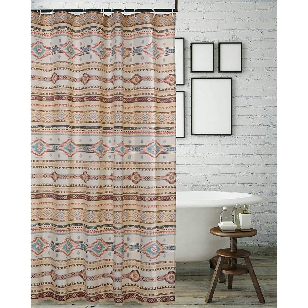 Angle. Barefoot Bungalow - Barefoot Bungalow Phoenix Traditional Design And Button Holes Hanging Shower Curtain72x72", Tan - Tan.