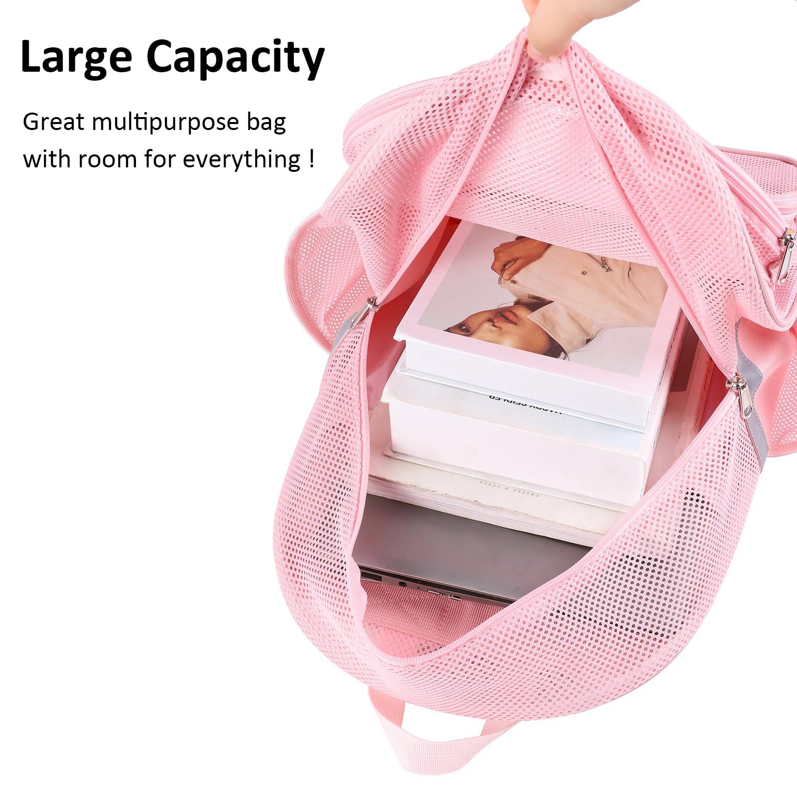 Alt View 3. Pacoar Cade - Mesh Backpack For Adults  School Bookbag Semi-transparent Net Pack Gym Work Sports Travel (pink) - Blue.