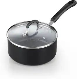 Cook N Home - Professional 2 Qt Heavy Aluminum Nonstick Saucepan with Lid, Stay Cool Silicone Handle,Induction Ready, Black Marble - black/marble