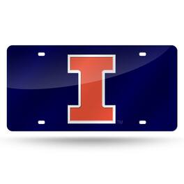 Rico Industries - Illinois Fighting Illini Blue Mirrored Laser Cut License Plate Laser Tag - Multi