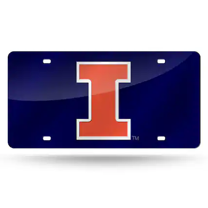 Front. Rico Industries - Illinois Fighting Illini Blue Mirrored Laser Cut License Plate Laser Tag - Multi.