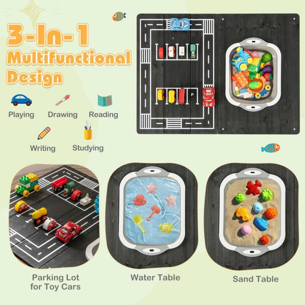 3-In-1 Multifunctional Design

Playing  
Drawing  
Reading  
Writing  
Studying  

Parking Lot for Toy Cars  
Water Table  
Sand Table