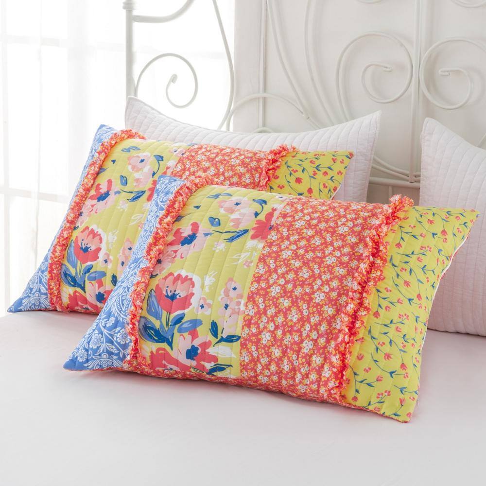 Alt View 1. Greenland Home Fashions - Greenland Home Skylar Ruffle-Embellished Quilt and Pillow Sham Set - 3-Piece - Full/Queen 90x90", Calico - Calico.