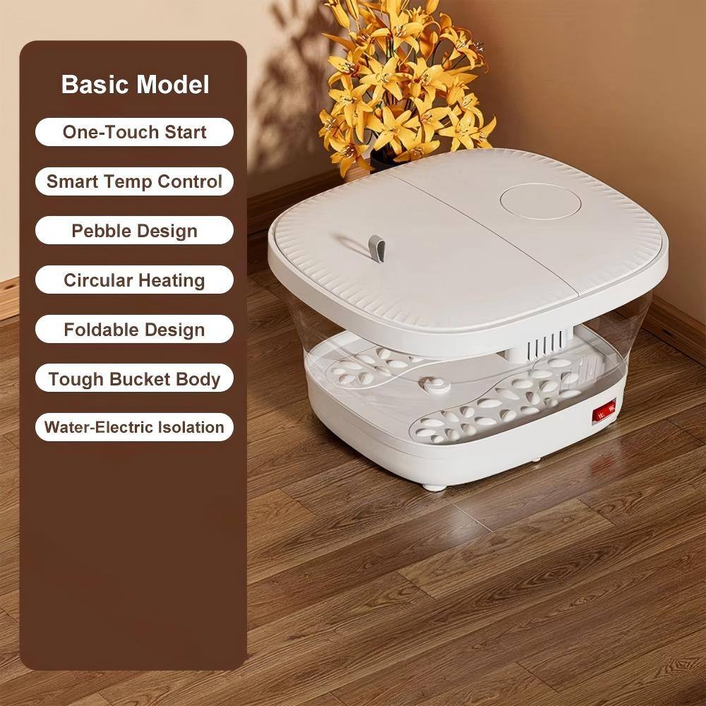 Basic Model  
- One-Touch Start  
- Smart Temp Control  
- Pebble Design  
- Circular Heating  
- Foldable Design  
- Tough Bucket Body  
- Water-Electric Isolation