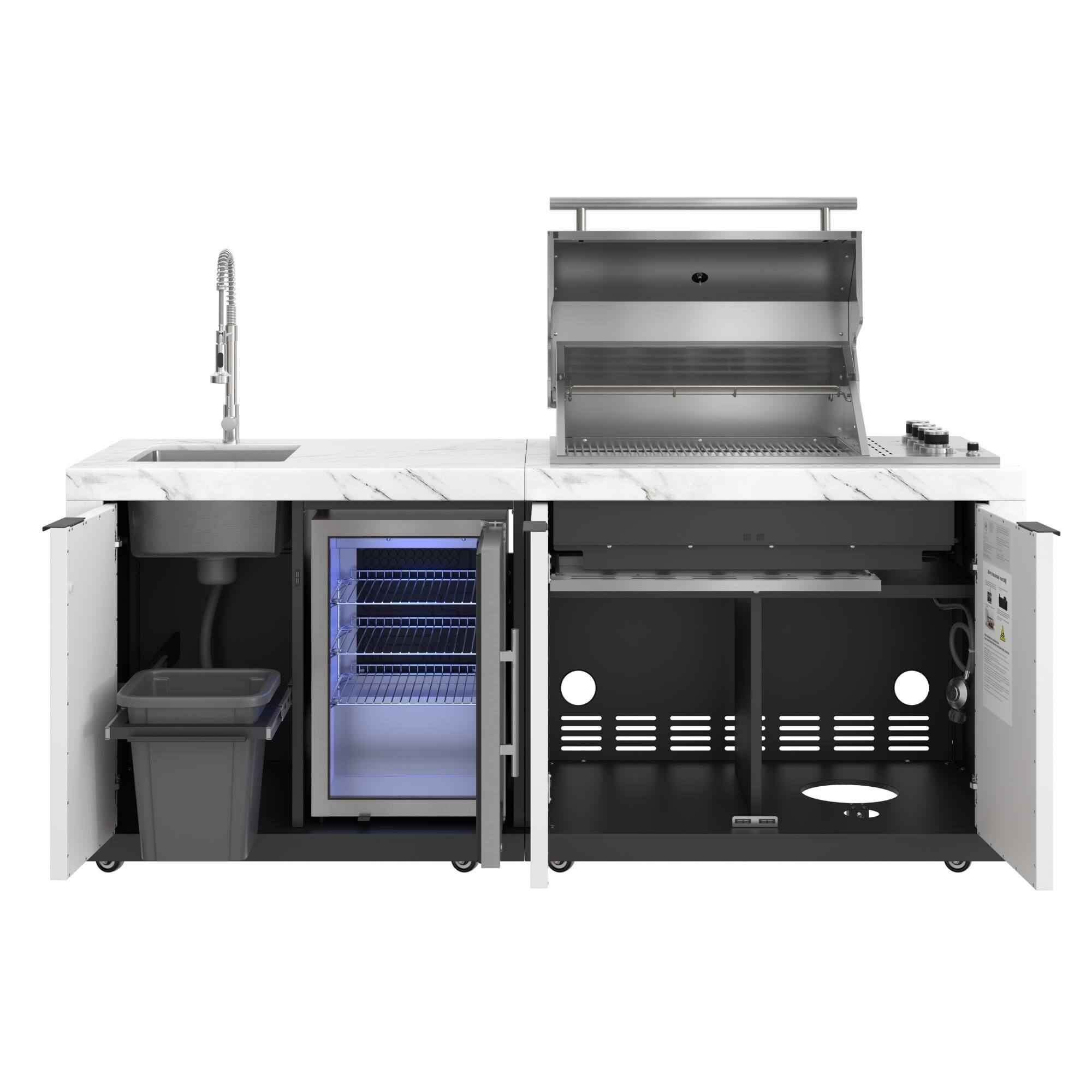 Alt View 6. Koolmore - Outdoor Kitchen Suite With White Rock Beam Countertop, 4 Burner Grill, Refrigerator, Cabinet and Stainless Steel Sink - White.
