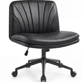 Celtoss - Criss Cross Chair with Wheels, Armless Cross-Legged Office Desk Chair, PU Leather Rolling Vanity Chair for Home Office - PU Leather-Black
