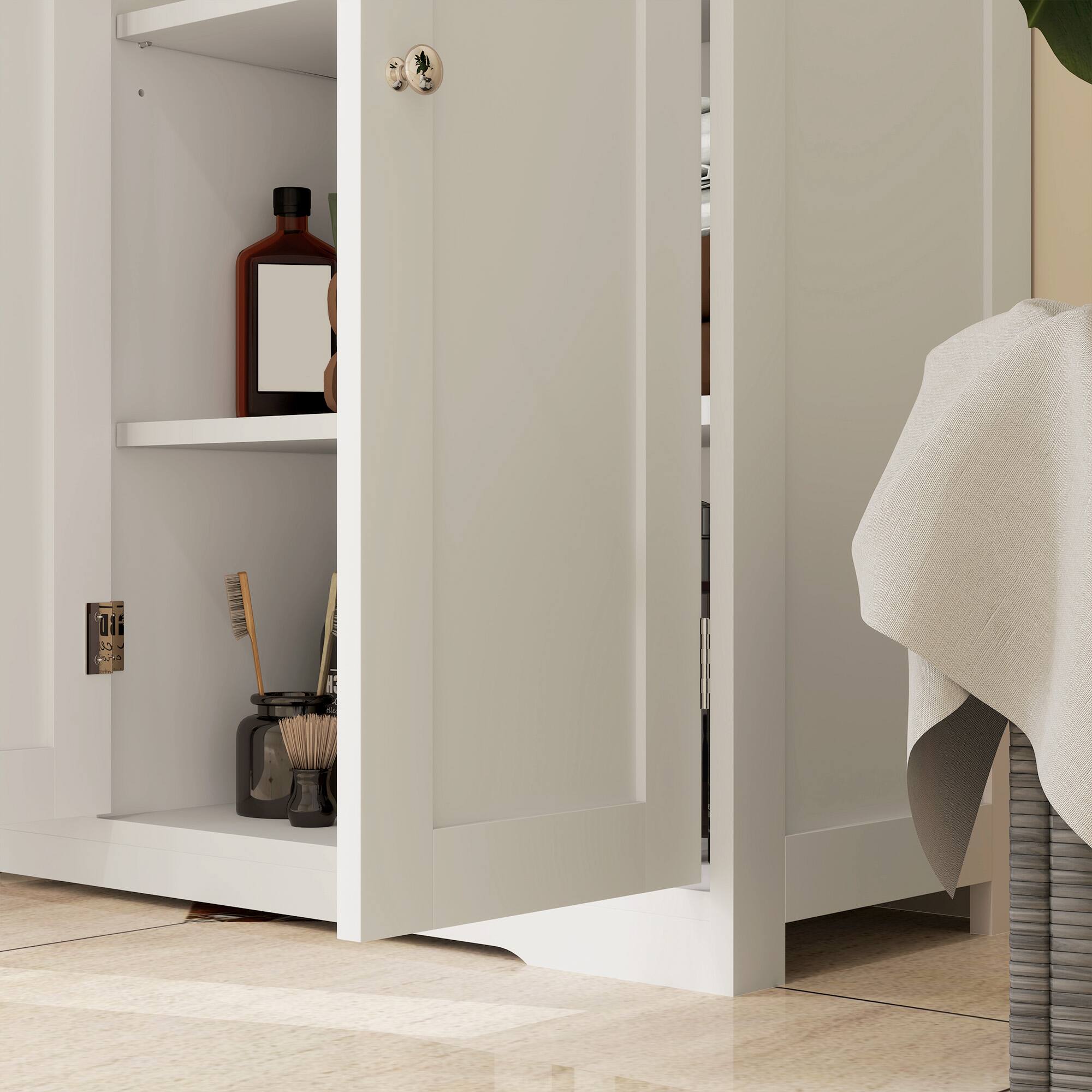 Alt View 8. Homcom - Bathroom Floor Cabinet with Adjustable Shelf, Freestanding Storage with 4 Drawers and 2 Doors​ - White.