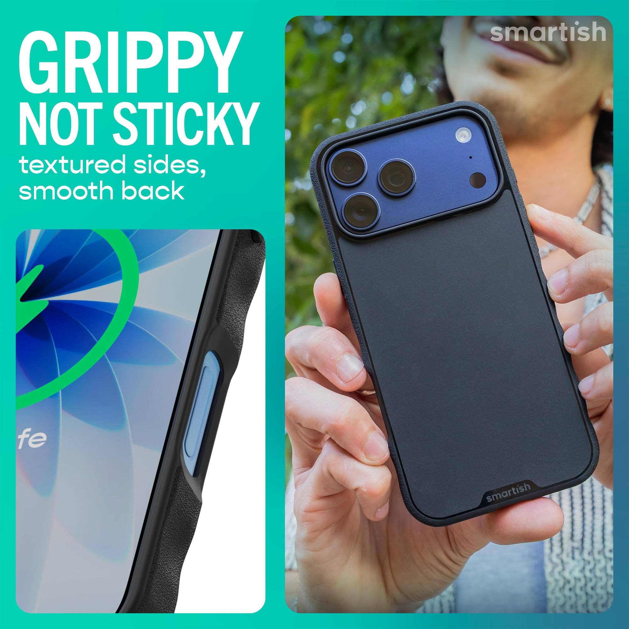 GRIPPY NOT STICKY textured sides, smooth back

smartish