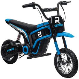 BreeBe - Aosom 24V Electric Dirt Bike, 350W Off-Road Motorcycle with Twist Throttle, Brake, Music, Horn & Rear Suspension for 13+ - Blue
