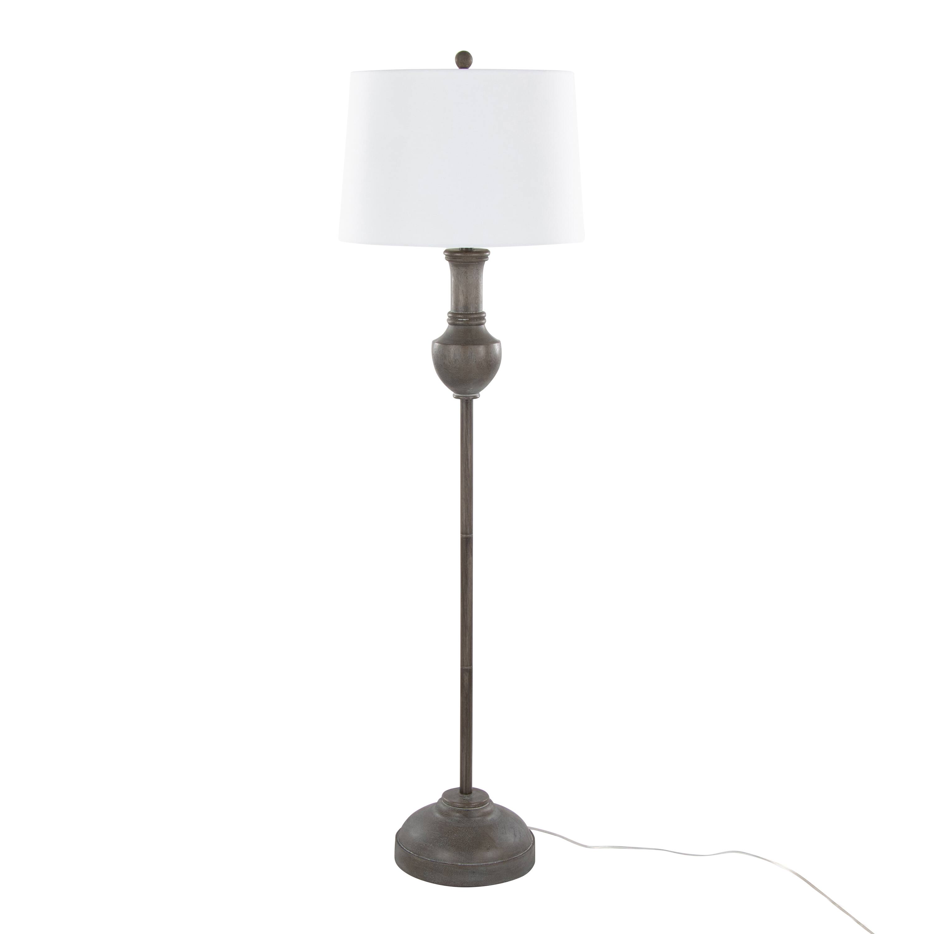 Left. Loheer - Loheer 61.5" Contemporary Polyresin Floor Lamp Acid Grey Wood Finish White Linen Shade - White.