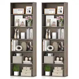 Gymax - 2PCS 6-Tier Bookshelf w/Open Shelves Anti-Tipping Kits for Living Room Bedroom - Gray