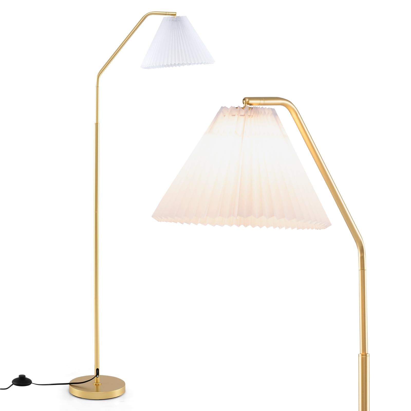Front. Ecooso - Floor Lamp with Adjustable Head and Pleated Shade, Standing Reading Lamp for Bedroom.
