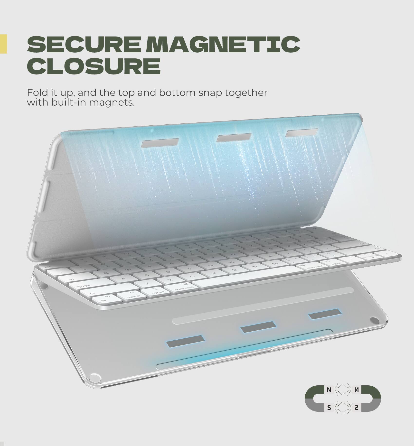SECURE MAGNETIC CLOSURE

Fold it up, and the top and bottom snap together with built-in magnets.