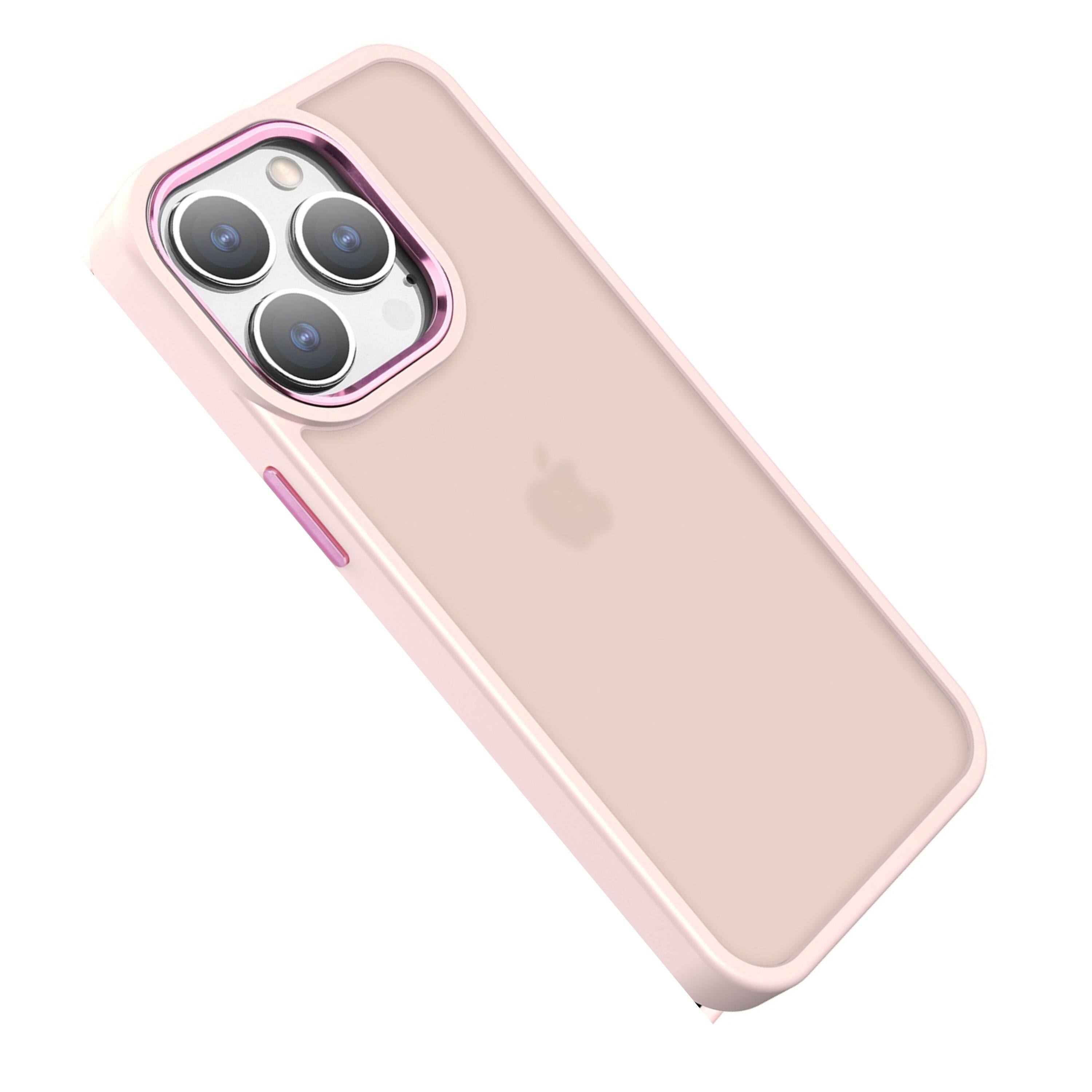 Left. Kitcheniva - Rubberized Acrylic Hybrid Metal Button Case For iPhone 14 Pro Max Light Pink - Light Pink.