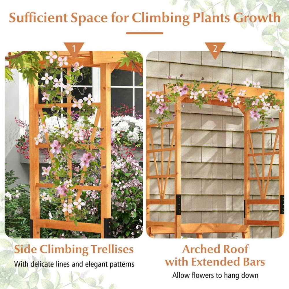 Sufficient Space for Climbing Plants Growth

1. Side Climbing Trellises  
   With delicate lines and elegant patterns

2. Arched Roof with Extended Bars  
   Allow flowers to hang down