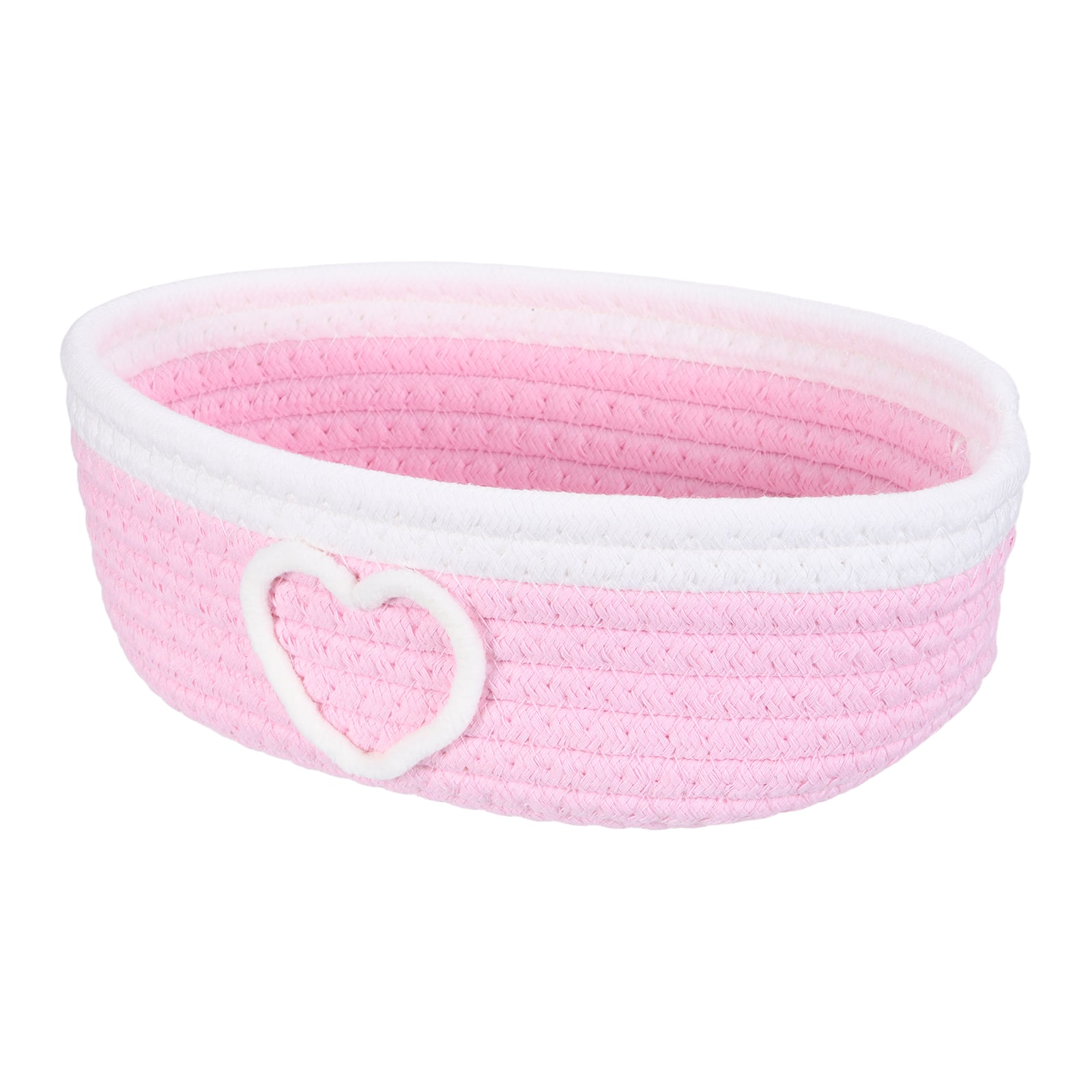 Unique Bargains - Rectangular Rope Basket, 10x5.9x3.1inch Small Woven Basket for Shelf Storage Home Decor Gift Chest - Pink/White