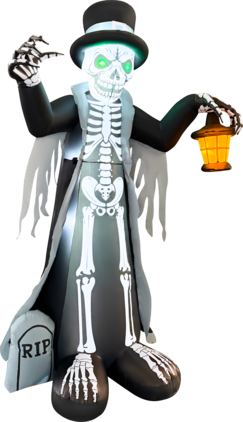 GOOSH Inflatables - GOOSH 8.2FT Inflatable Skeleton with Top Hat and Lantern – Light-Up Halloween Yard Decoration - Black