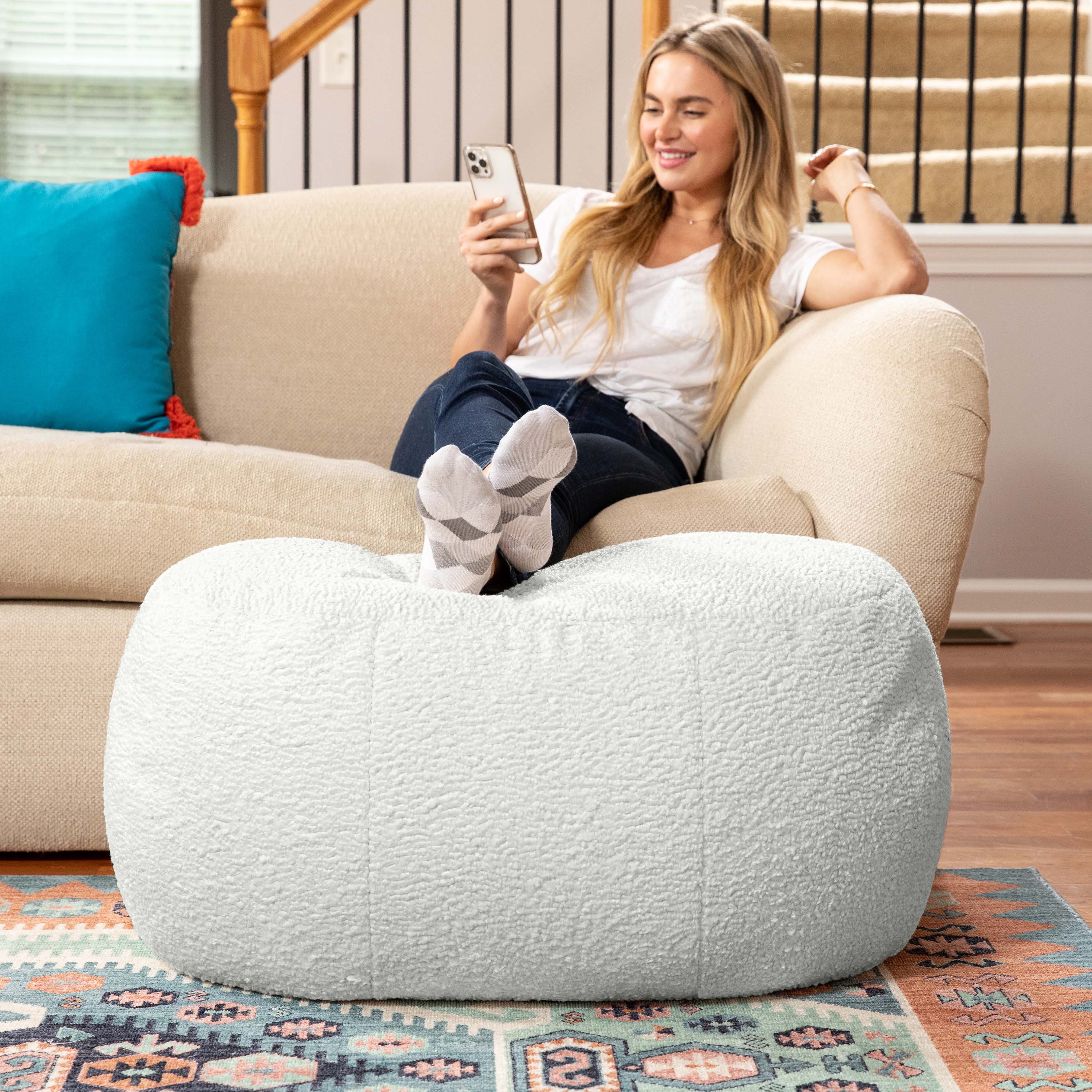 Alt View 3. Jaxx - Jaxx Ellis Ottoman Shearling Faux-Lamb Plush Pouf for Modern Interior Design, Oval, Cloud - Cloud.