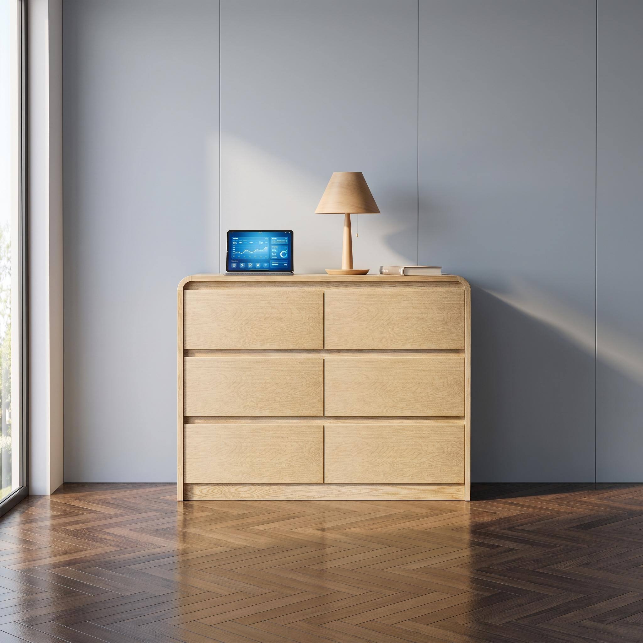 Angle. Forest'nSky - Antique Natural 6 Drawer Dresser Modern Wood Chest of Drawers & Closet Organizer with Fluted Panel - Antique Natural.