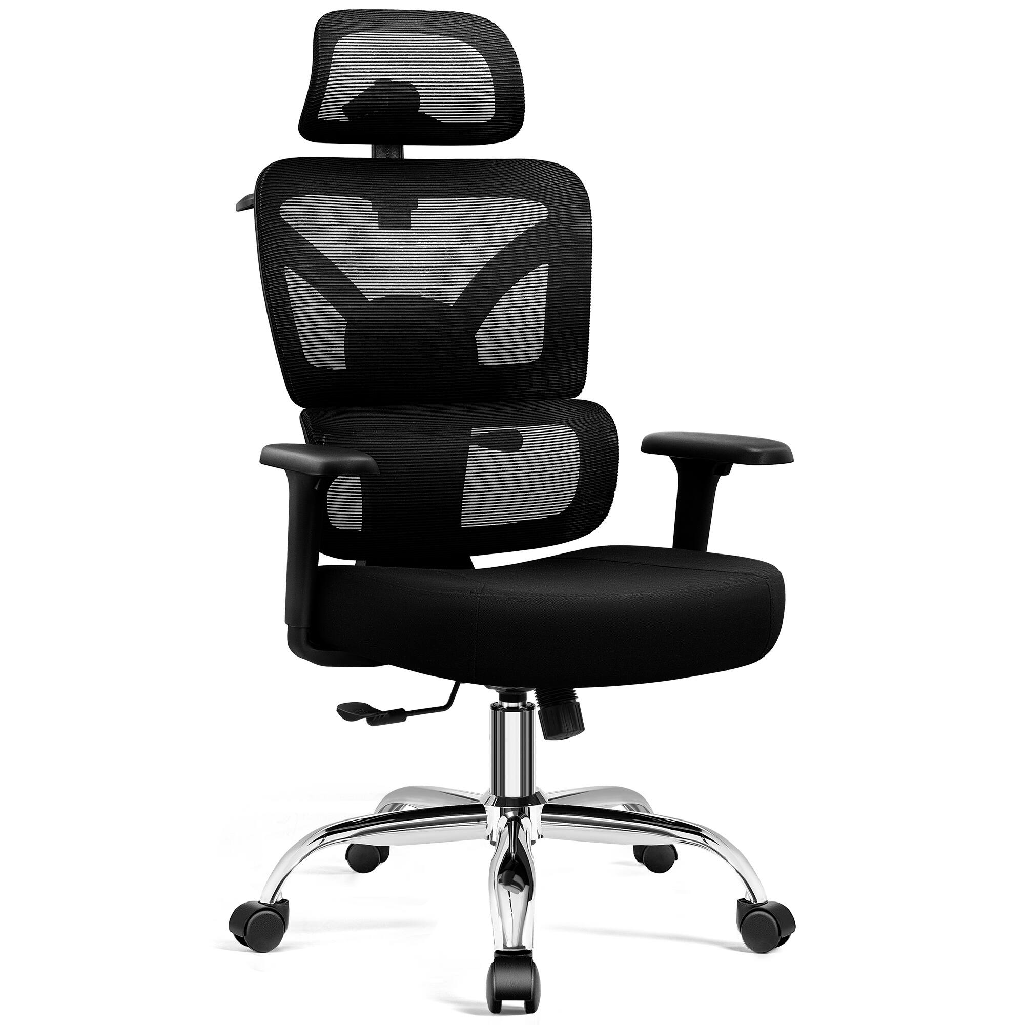 Angle. Brick Attic - Ergonomic Office Chairs with Lumbar Support, Breathable Mesh Desk Chair with Thickened Cushion Comfy for Home Office - Black.