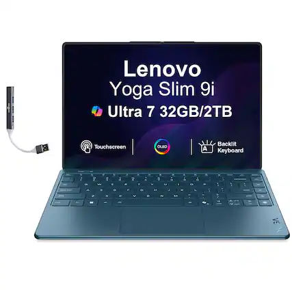 Lenovo - Upgraded - Yoga Slim 9i Laptop 14.0 4K (Intel Ultra 7-258V, 32GB LPDDR5X, 2TB M.2 PCIe SSD, Win 11 Pro) w/USB Hub - Tidal Teal