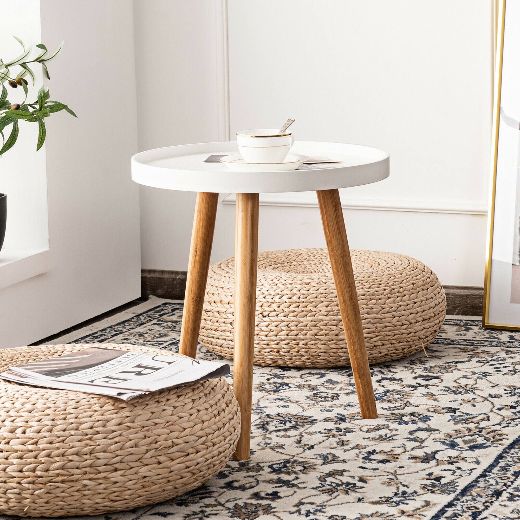 Angle. Costway - Round Side Table Sofa Coffee End Accent Table Nightstand Home Furniture - White and Natural.