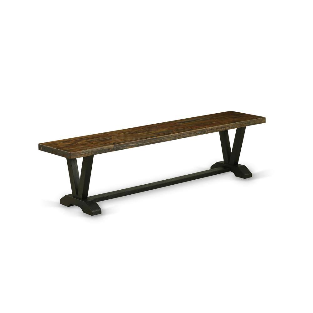 Left. East West Furniture - V-Style Modern Dining Table Bench with Wood Seat - Brown.