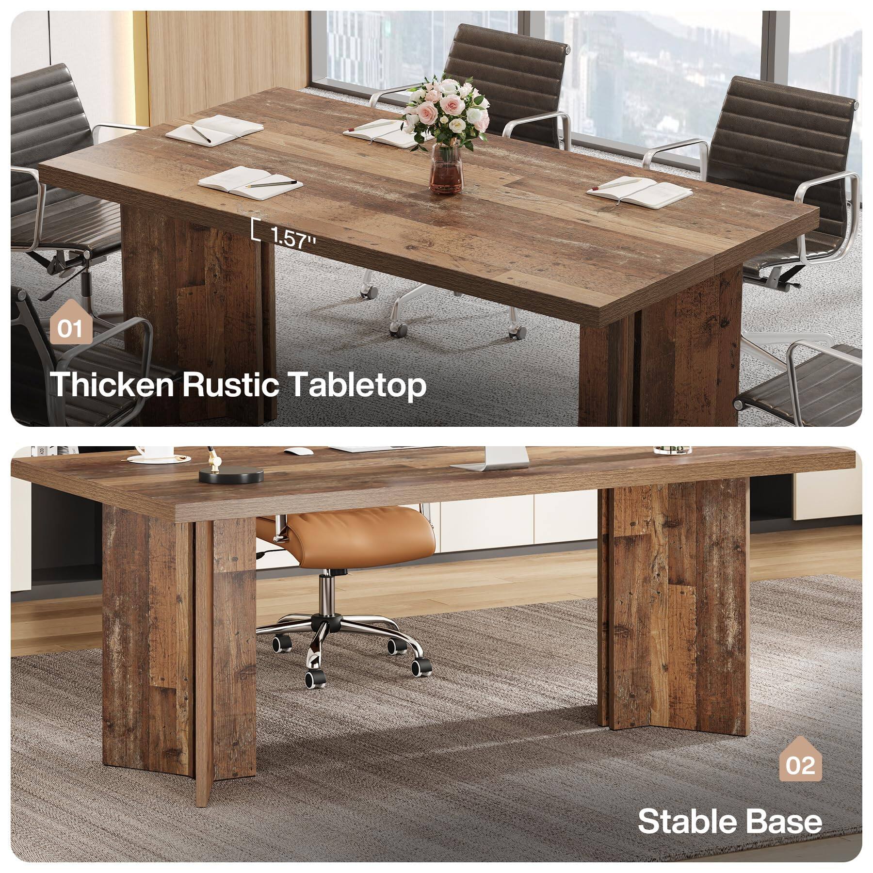 1.57"  
01  
Thicken Rustic Tabletop  
02  
Stable Base