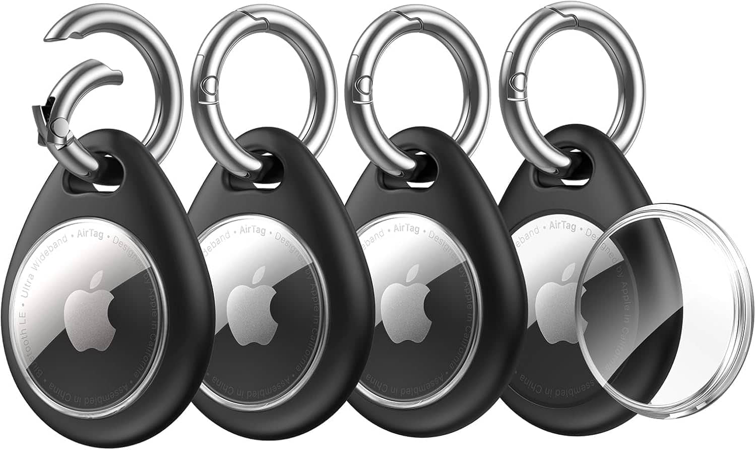 UNBREAKcable - AirTag Holder 4-Pack, Air Tag Case with Metal Keychain, Fit Tightly Design, Easy to Install - Black