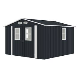 Mondawe - 8x8 FT Outdoor Storage Shed with Protective Film, Four Daylight Windows and Lockable Doors - Dark Gray