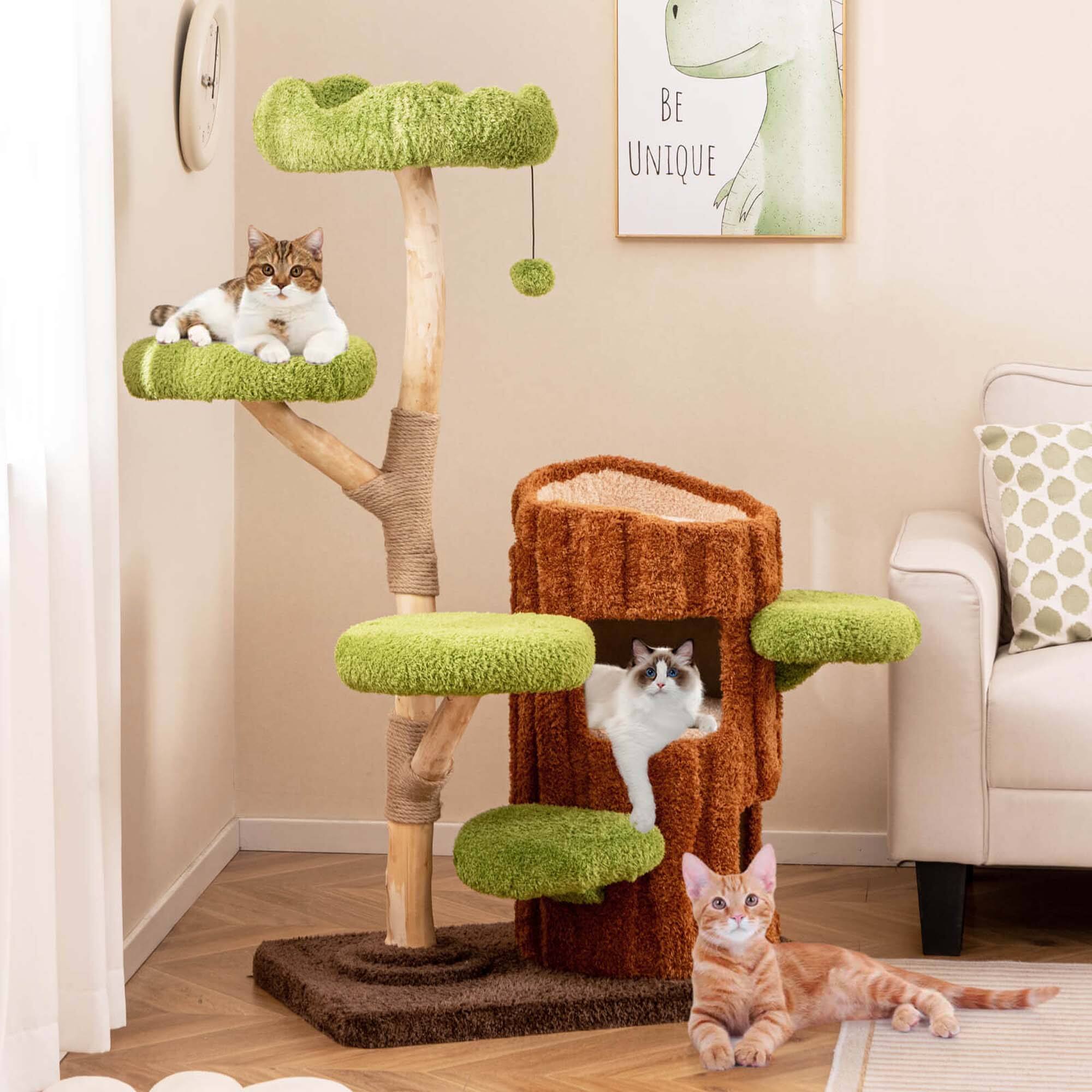 Alt View 1. Costway - Costway Multi-level Cat Tree with Double Decker Cat House Scratching Posts & Sisal Panel - Brown.
