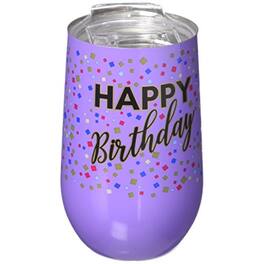 Spoontiques - Happy Birthday Stainless Steel Double Wall Insulated Wine Tumbler 16 ounce - Purple