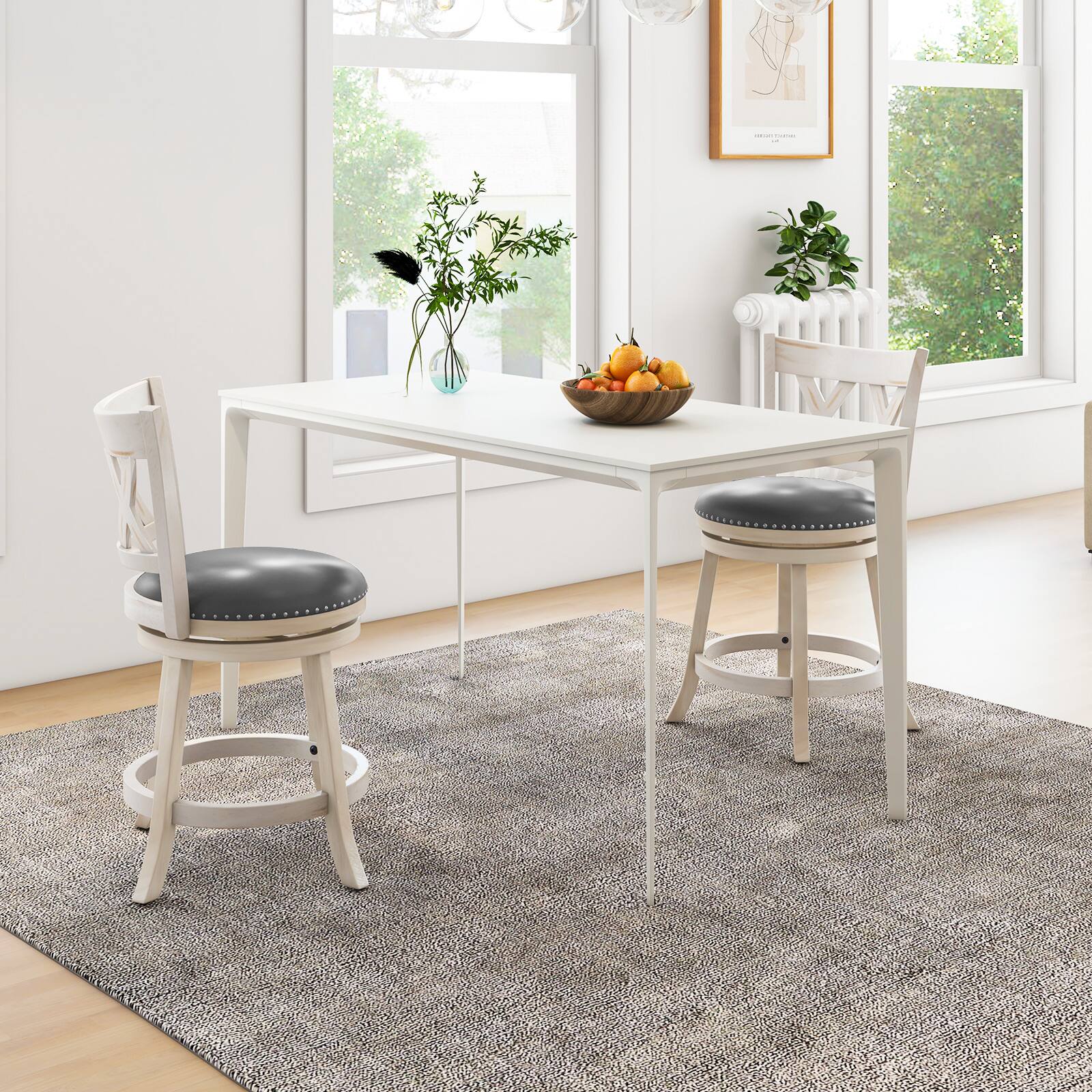 Alt View 1. Ecooso - Counter Height Stools Set of 2, 25.5 Inch Hand-Finished Saddle Seat with Wide Padded Cushion - White.