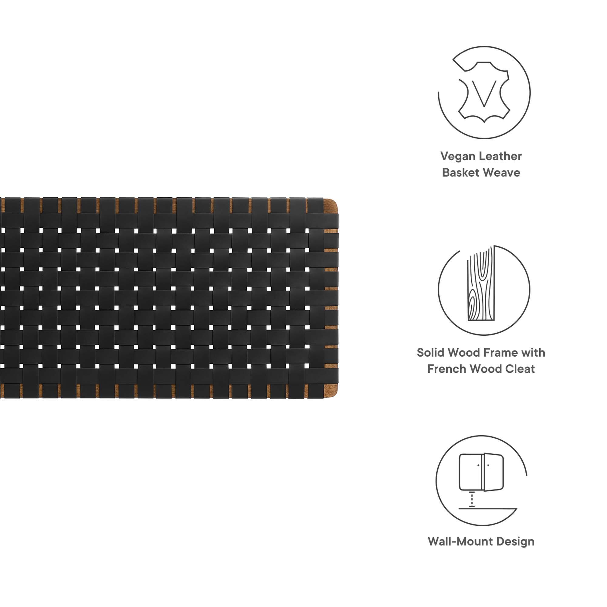 Vegan Leather Basket Weave  
Solid Wood Frame with French Wood Cleat  
Wall-Mount Design