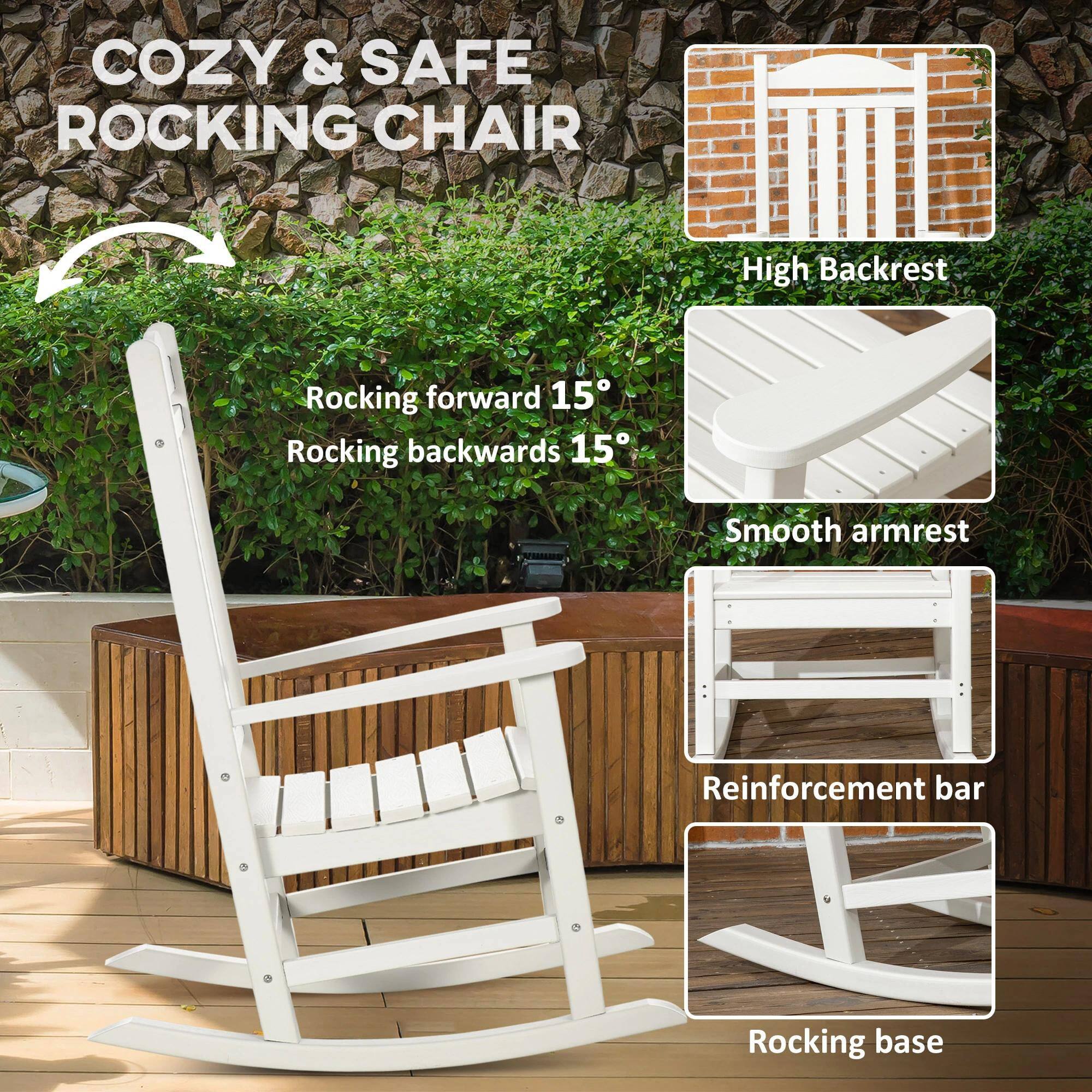 COZY & SAFE ROCKING CHAIR

- Rocking forward 15°
- Rocking backwards 15°

- High Backrest
- Smooth armrest
- Reinforcement bar
- Rocking base