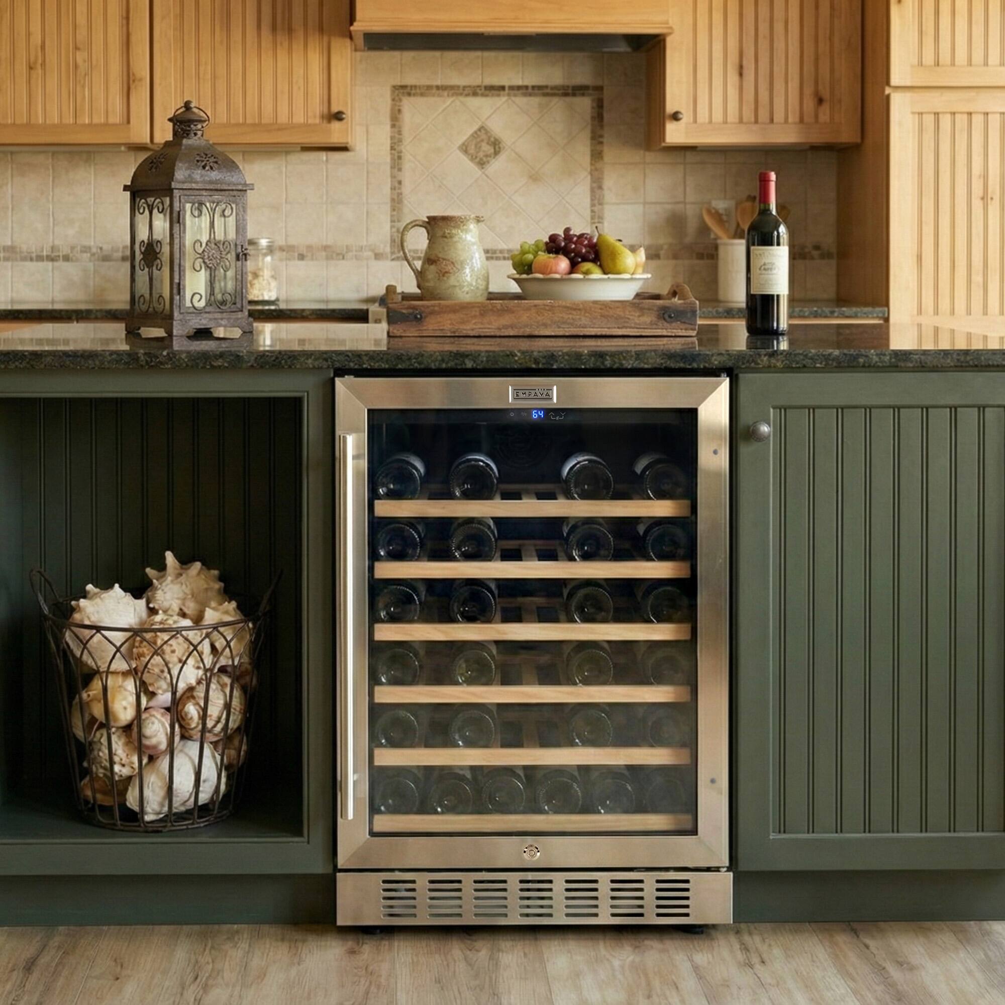 Alt View 4. Empava - 23.43 In. 46-Bottle Wine Cooler With Compressor Cooling, 6 Beech Shelves, Built-In/Freestanding Wine Fridge In Black - Black.