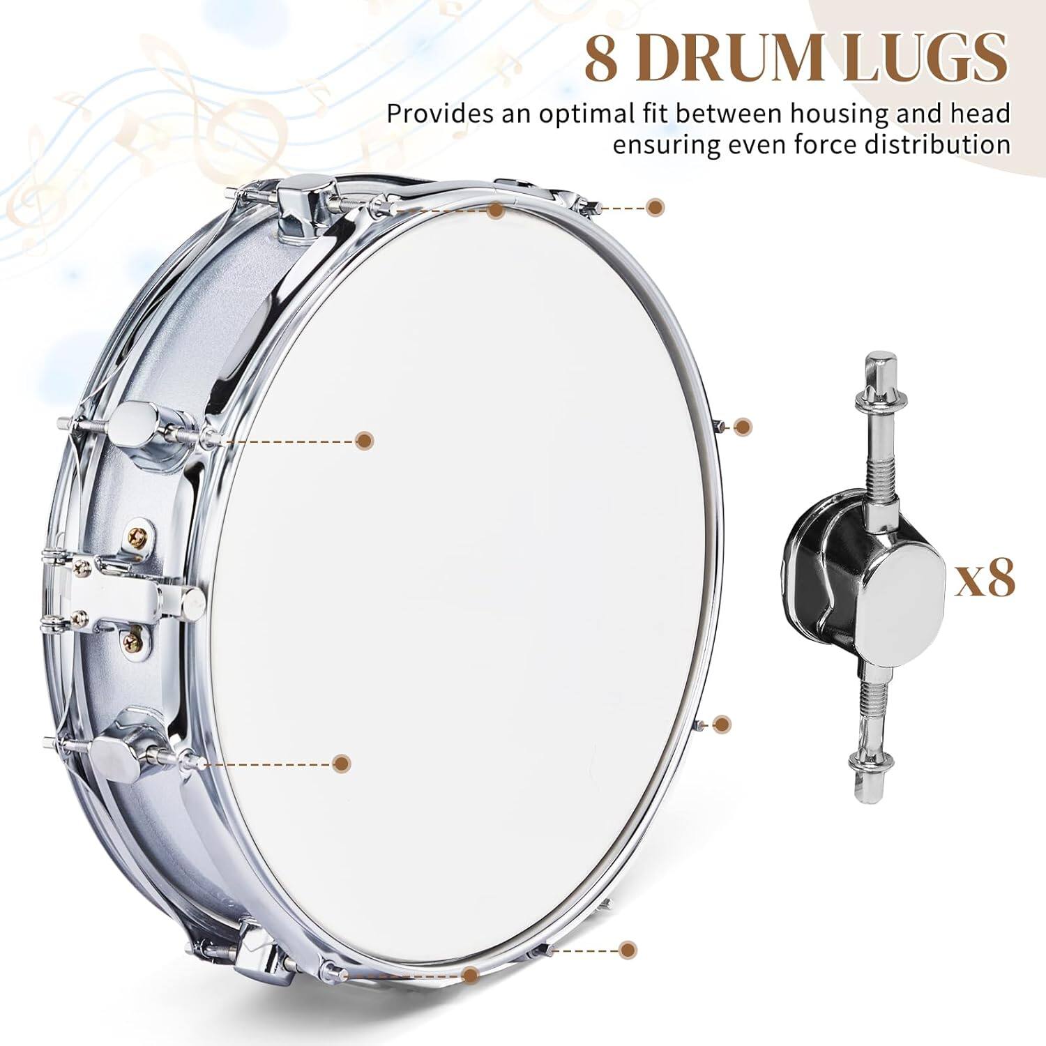 8 DRUM LUGS  
Provides an optimal fit between housing and head ensuring even force distribution  
x8