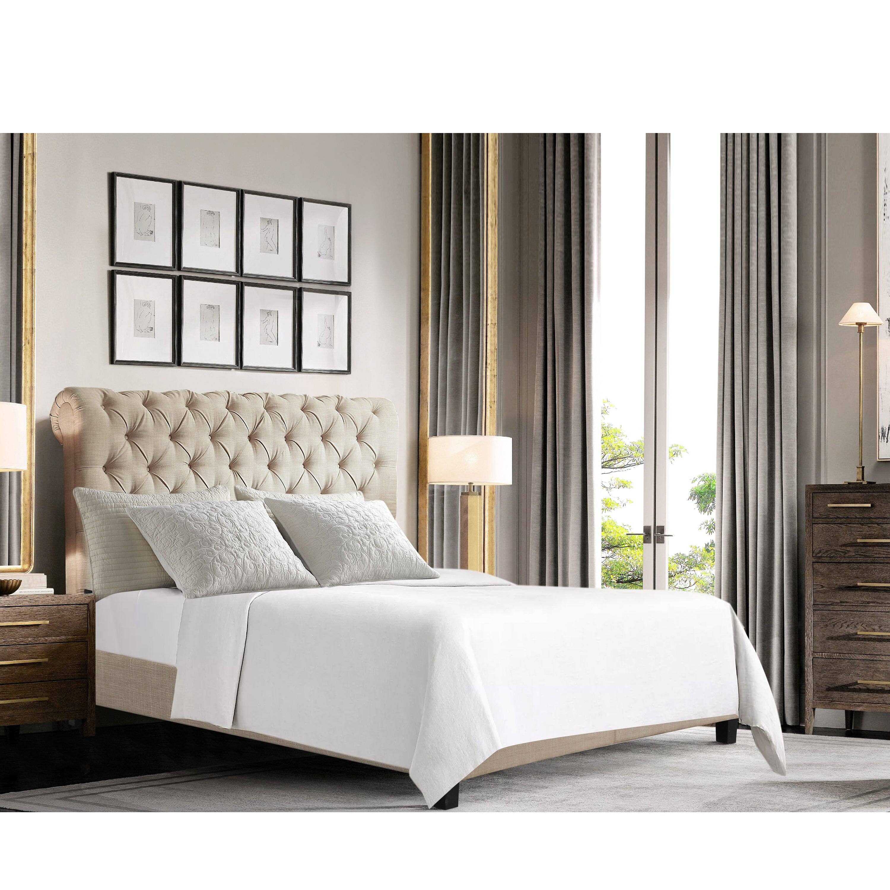 Alt View 2. Boyel Living - 46 in Luxury Upholstered Bed Frame with Solid Wood Frame in White - Off-white.