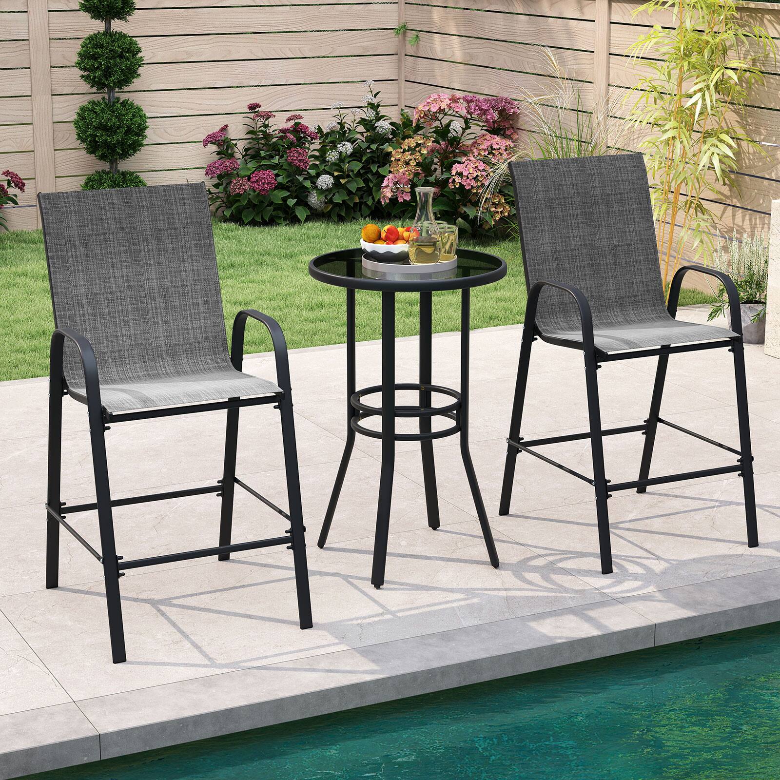 Alt View 9. Gymax - Gymax 4PCS Outdoor Bar Stools 29'' Fabric Bar Height Stools w/ Armrests & Footrest Gray - Gray.