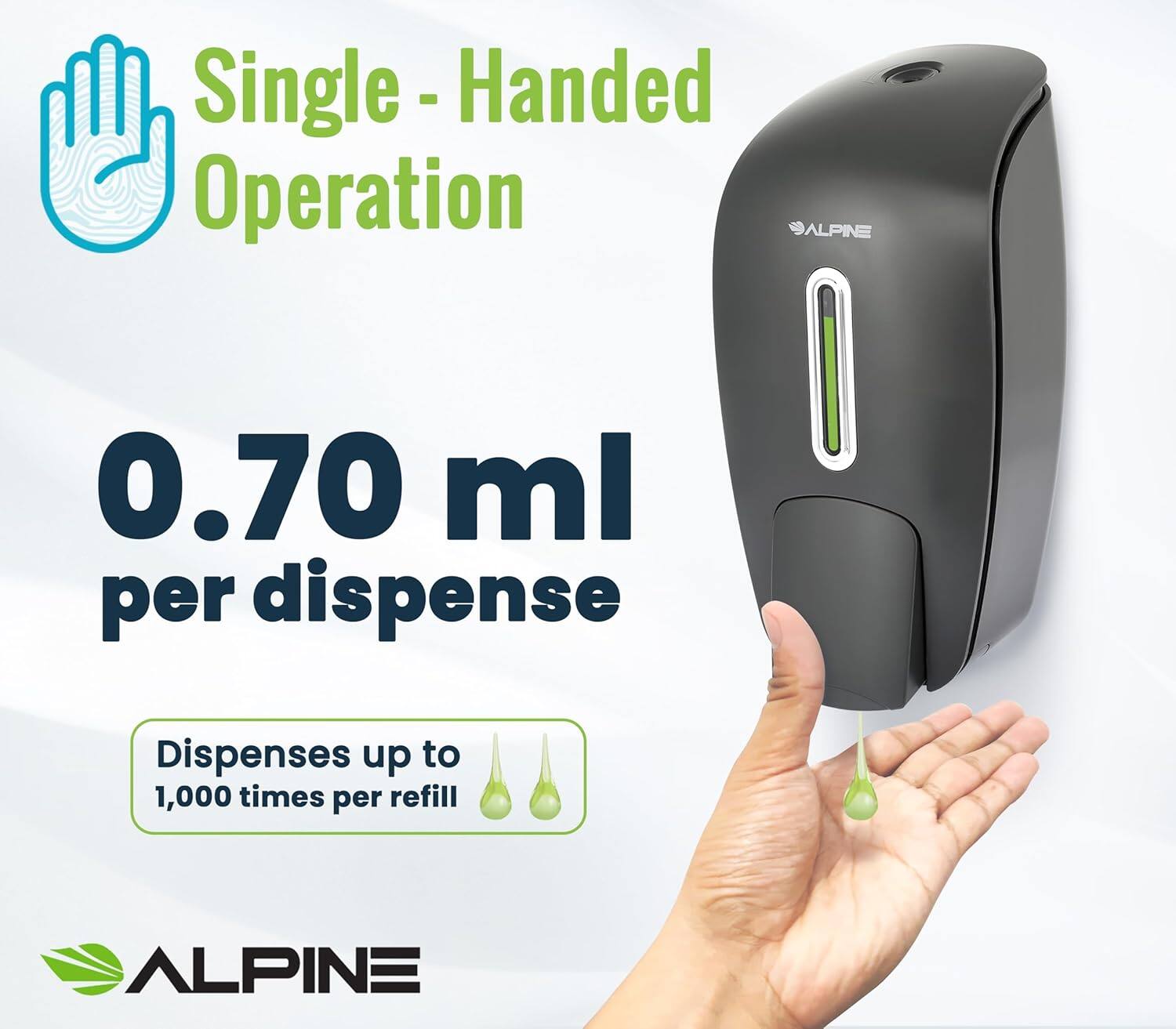 ALPINE, Single - Handed Operation, 0.70 ml per dispense, Dispenses up to 1,000 times per refill, ALPINE