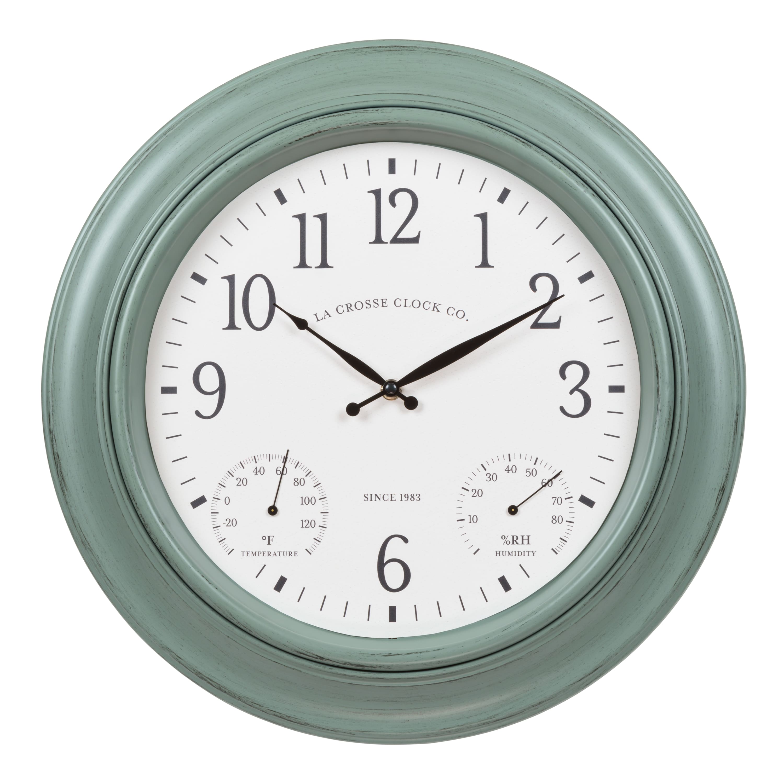 La Crosse Clock Co. - 18 Inch Indoor/Outdoor Quartz Analog Wall Clock with Temperature & Humidity - Sage Green