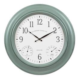 La Crosse Clock Co. - 18 Inch Indoor/Outdoor Quartz Analog Wall Clock with Temperature & Humidity - Sage Green