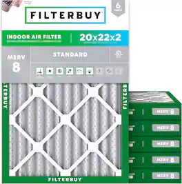 Filterbuy - 20x22x2 MERV 8 Dust & Allergy Defense, Electrostatic Pleated HVAC AC Furnace Air Filters Replacement (6-Pack) - Silver