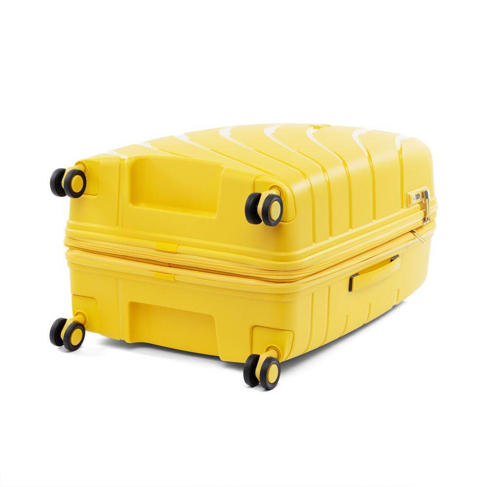 Left. Atlantic - Atlantic Convertible Medium to Large Checked Expandable Hardside Spinner - Sunshine Yellow.