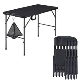 Vecelo - Portable Folding Card Table and Chairs Set for 4 – HDPE Space Saving Folding Table for Indoor Outdoor Events - Black