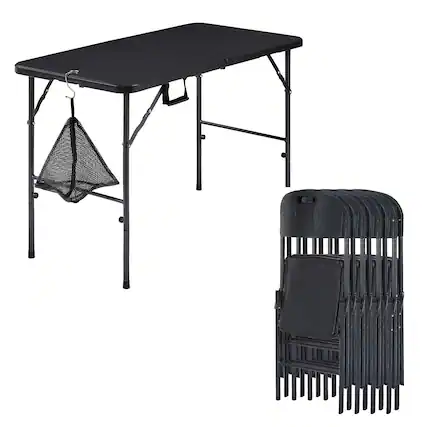 Front. Vecelo - Portable Folding Card Table and Chairs Set for 4 – HDPE Space Saving Folding Table for Indoor Outdoor Events - Black.