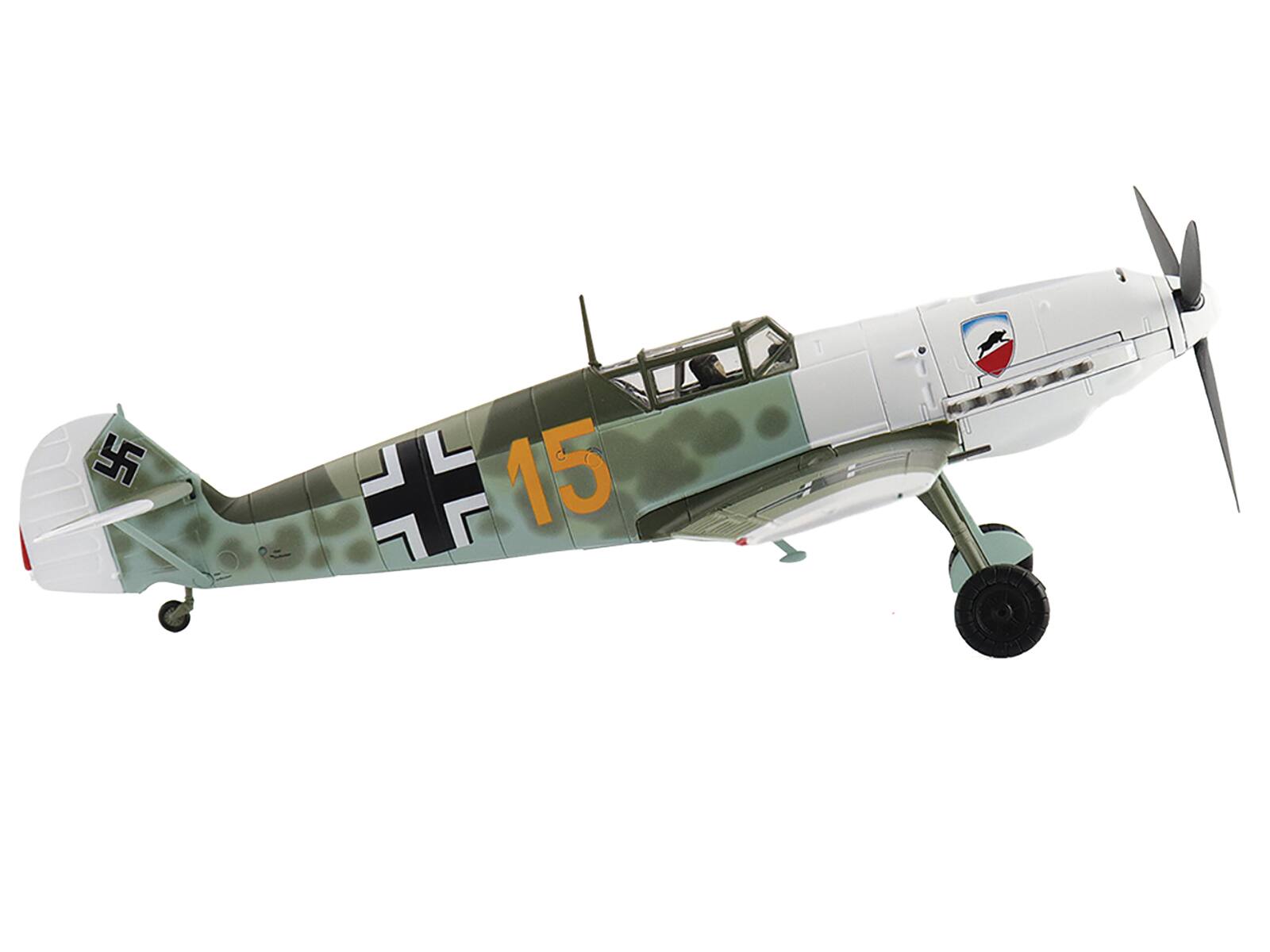 Left. Hobby Master - Messerschmitt Bf 109E-3 Yellow 15 Karl Wolff III/JG 52 France 1940 German Luftwaffe Air Power Series 1/48 - White, Green.