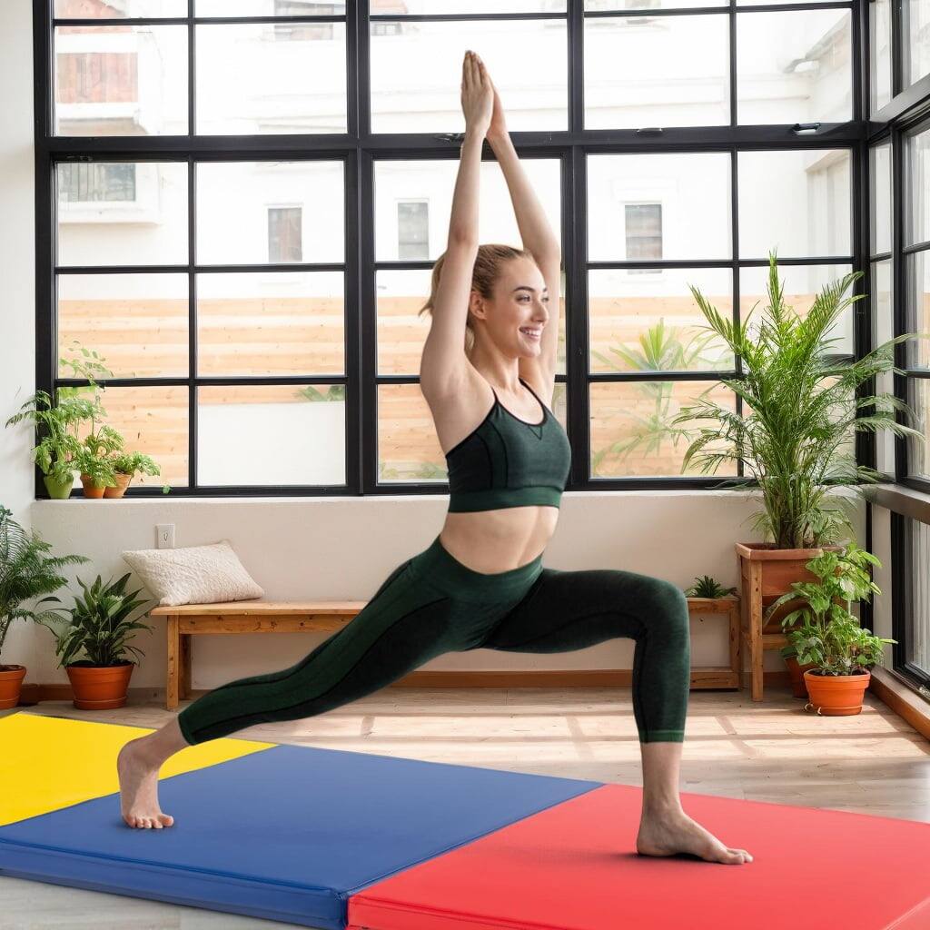 Front. Kadyn - Gymnastics Mat, Exercise Tumbling Mat,6 x 2 FT Tri-Fold Gym Mat with Handles and Removable Zippered Cover-Multicolor - Red.