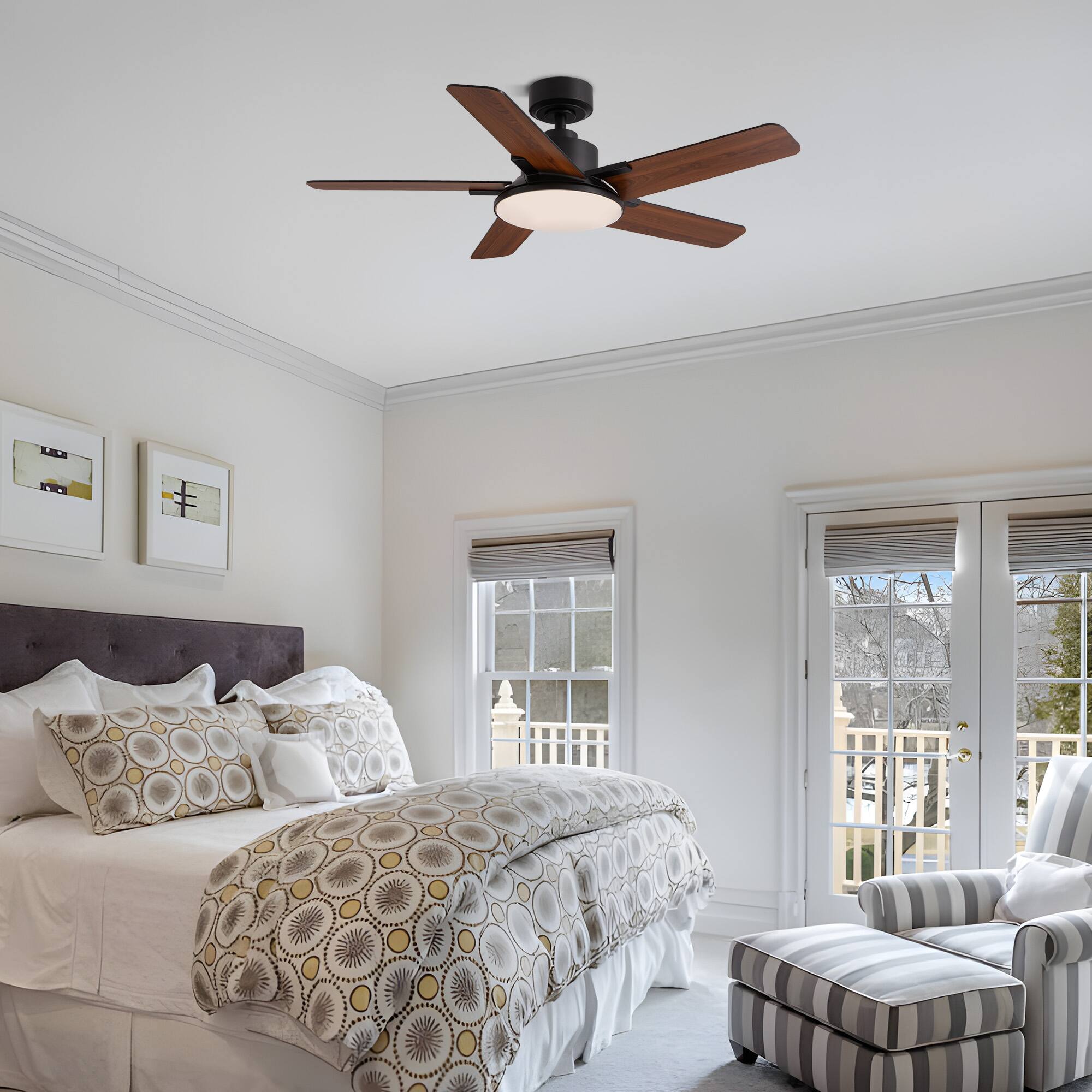 Alt View 2. Siljoy - 44-in Black Ceiling Fan with LED Light and Remote Control Include (5 Blades) For Bedroom Living Room and kitchen - Black.